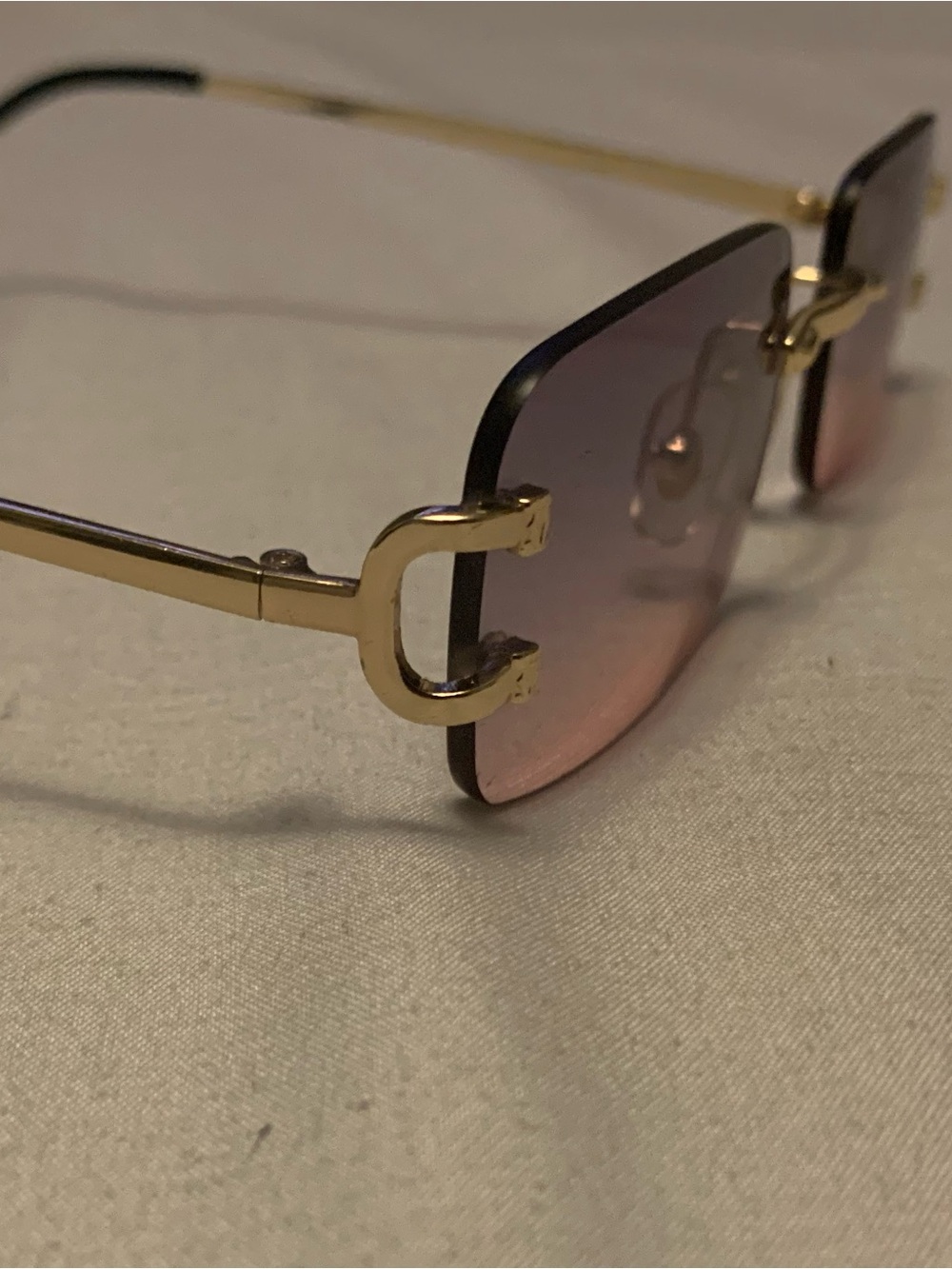 Gold Frame Pink Gradient Rimless Sunglasses - Picture 2 of 2